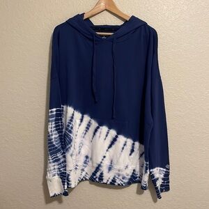 ZELOS Womens L Blue Tie Died Hoodie Casual Relaxed Cotton Pullover Long Sleeves